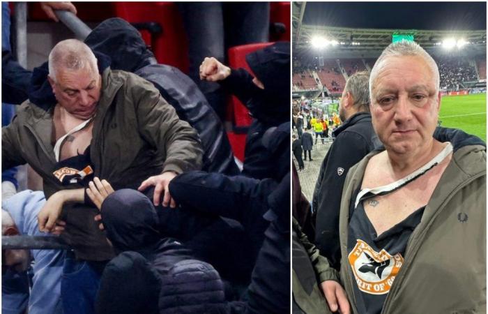 Aficionado del West Ham defiende solo a las familias en las gradas contra los ultras del AZ: Es una leyenda