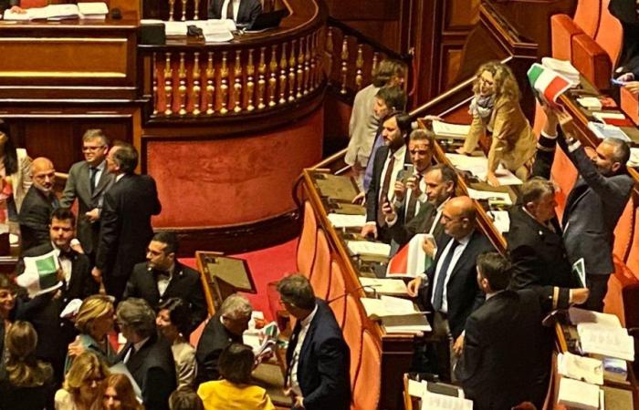Golpes en la Cámara y sanciones: 15 días para Iezzi, 4 para Donno. Las senadoras ocupan la Cámara contra el Primer Ministro. Pd, M5S, Avs y +Europa el martes en la plaza de Roma