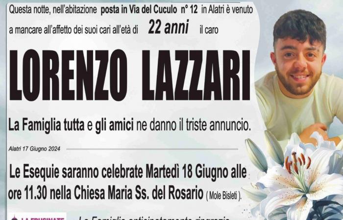 Muerte de Lorenzo Lazzari: Ciociaria se prepara para una larga noche de dolor. “Señales” y “mensajes” del joven de 22 años en un video de hace 4 días – Tu News 24