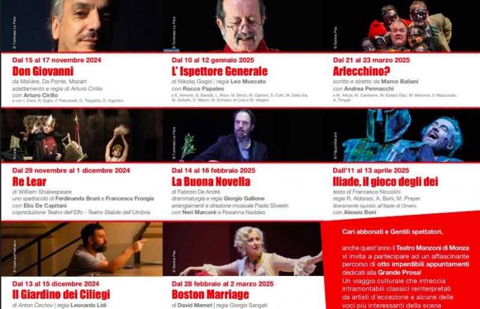 La gran prosa vuelve al Manzoni de Monza: una temporada llena de espectáculos y estrellas del teatro