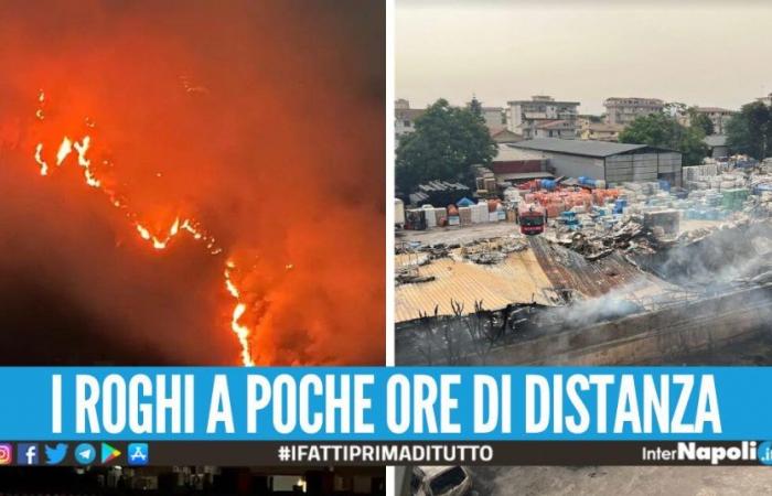 Miércoles negro en Nápoles y Aversa, dos incendios cubren el cielo de humo