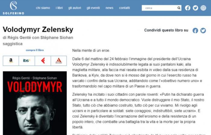 Esta portada del libro sobre Zelensky de Solferino y Corriere della Sera ha sido modificada