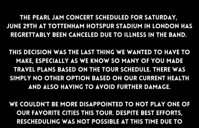 Concierto en Londres cancelado debido a ‘enfermedad en la banda’. toda la informacion