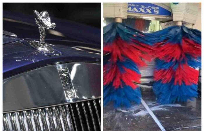 Lleva el Rolls Royce al lavadero y lo destroza: impresionantes imágenes