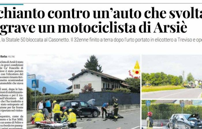 Accidente en Feltre, gracias a un motociclista de 32 años de Arsié. La reseña del lunes 1 de julio ► VÍDEO