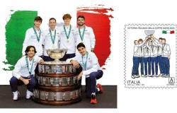 Un sello para celebrar la victoria italiana de la Copa Davis