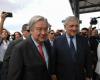 G7, el Secretario General de las Naciones Unidas, Guterres, en el centro logístico de la ONU en Brindisi con Tajani