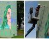 Arte callejero en Udine, el mensaje por la igualdad de oportunidades en el stand