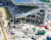 Estadio Gewiss, el verano pasado con obras en proceso: Atalanta en el terreno de juego a finales de agosto