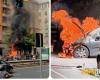 Incendio en Roma, coches incendiados delante de un taller en via Prenestina